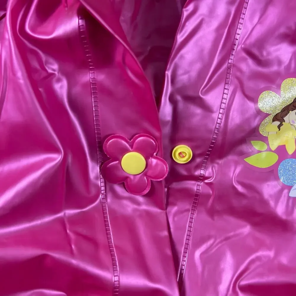 Vintage Y2K Disney Store Princess Pink Vinyl Raincoat Hood Belle Cinderella S/M